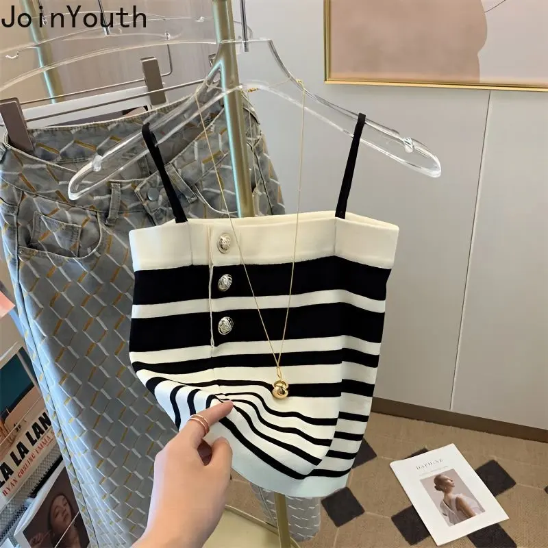 Tunique rayée à simple boutonnage pour femmes, glaCrop dos nu, Camis sexy d'été, Haut Y2k, Précieux vêtements à la mode, Y-Korean
