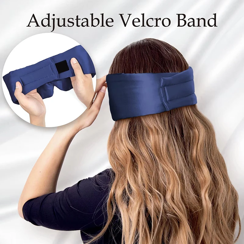 Masque de sommeil en soie doux et sans pression, 100% soie de mûrier pour les yeux et la peau, anti-rides, avec large bande Velcro réglable pour les oreilles