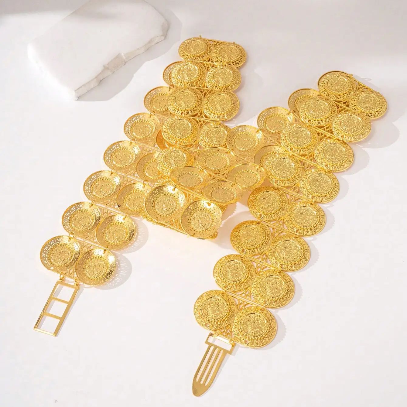 Nouvelle ceinture en métal pour femmes turques kurdes, plaquée or, avec chaîne de pièces de monnaie arabes, pour mariage ou festival du Moyen-Orient, ceinture de costume.