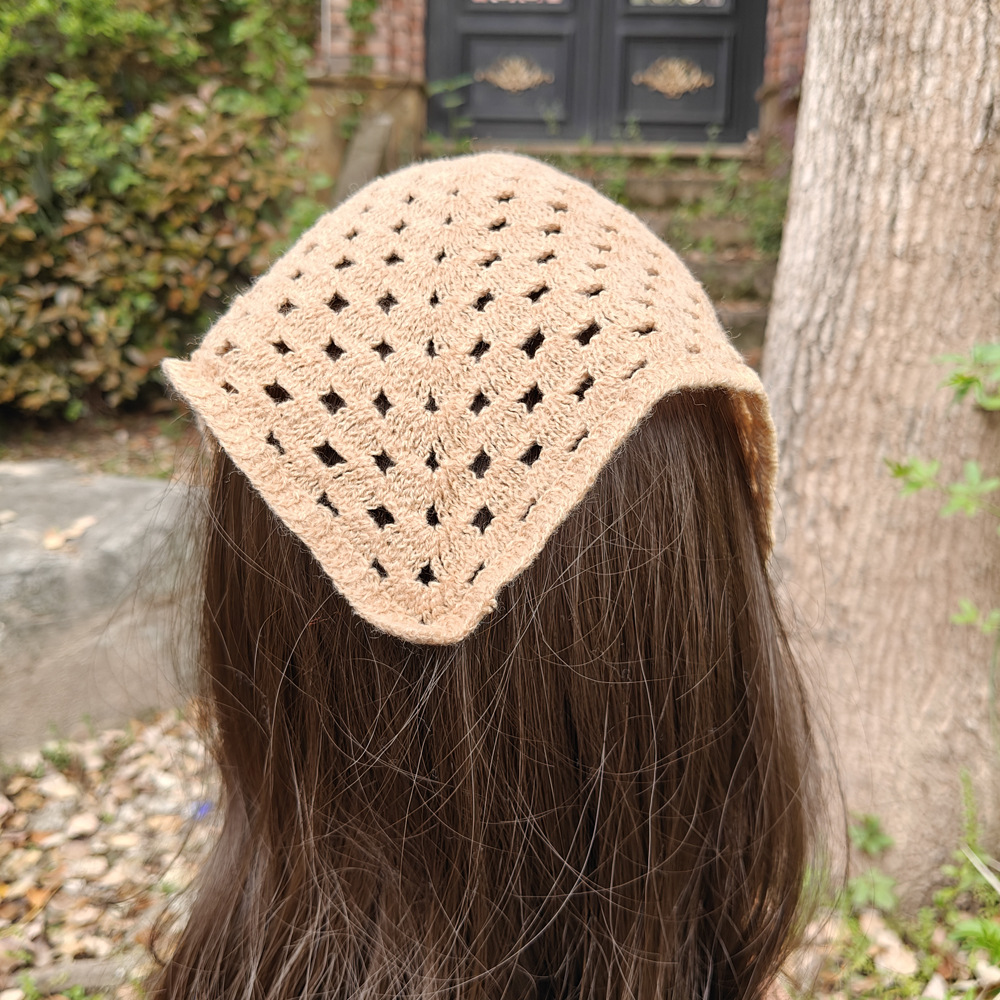 Foulard d'été en tricot crocheté, bandanas ajourés au crochet, écharpes triangulaires vintage, bandeaux et accessoires pour cheveux pour filles et femmes