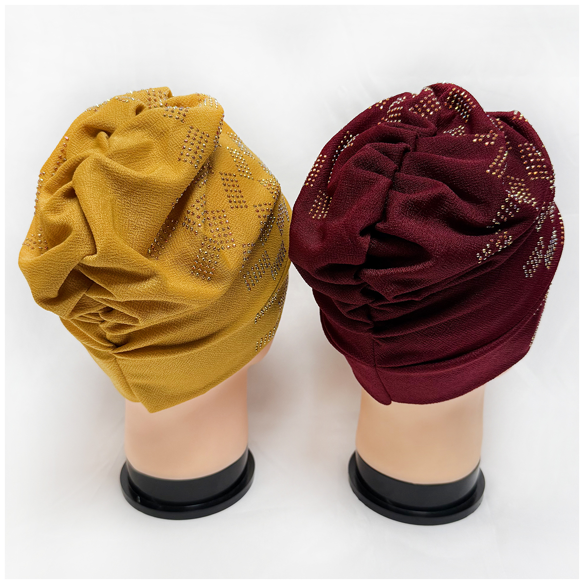 En gros 6/12 pièces commande mode musulmane femme Turban chapeau velours chaud strass solide indien Bonnet cheveux Bonnet casquette pour les femmes