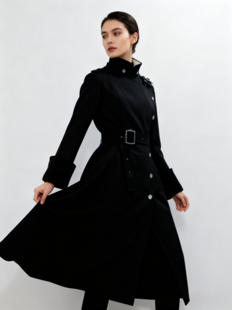 Manteau Long en laine pour femmes, Style gothique esthétique, élégant, cravate à la taille, pardessus chaud amincissant, tenue élégante à la mode, automne hiver 2025