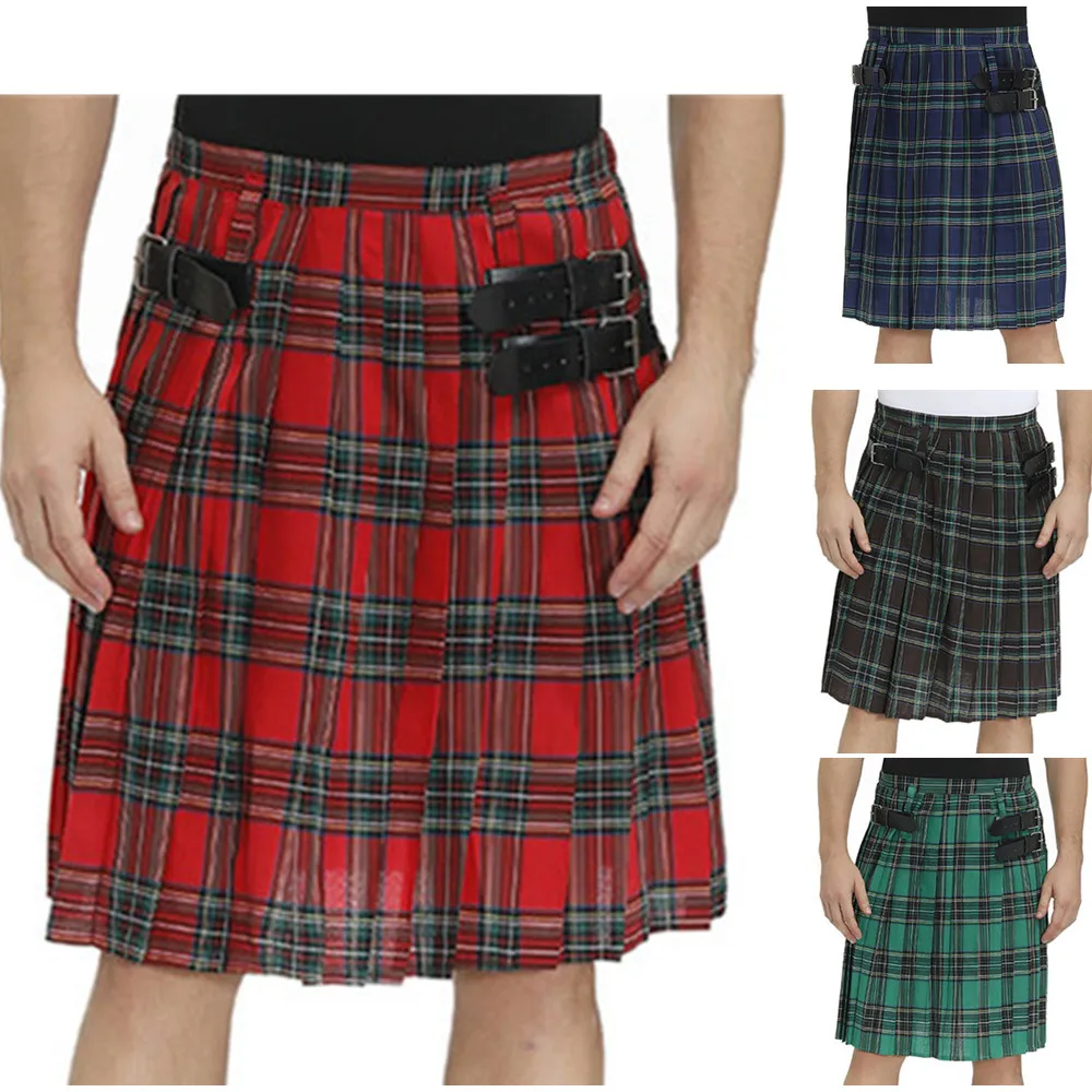 Kilt traditionnel écossais pour hommes avec ceinture bilatérale Kilt masculin plissé en tartan des Highlands