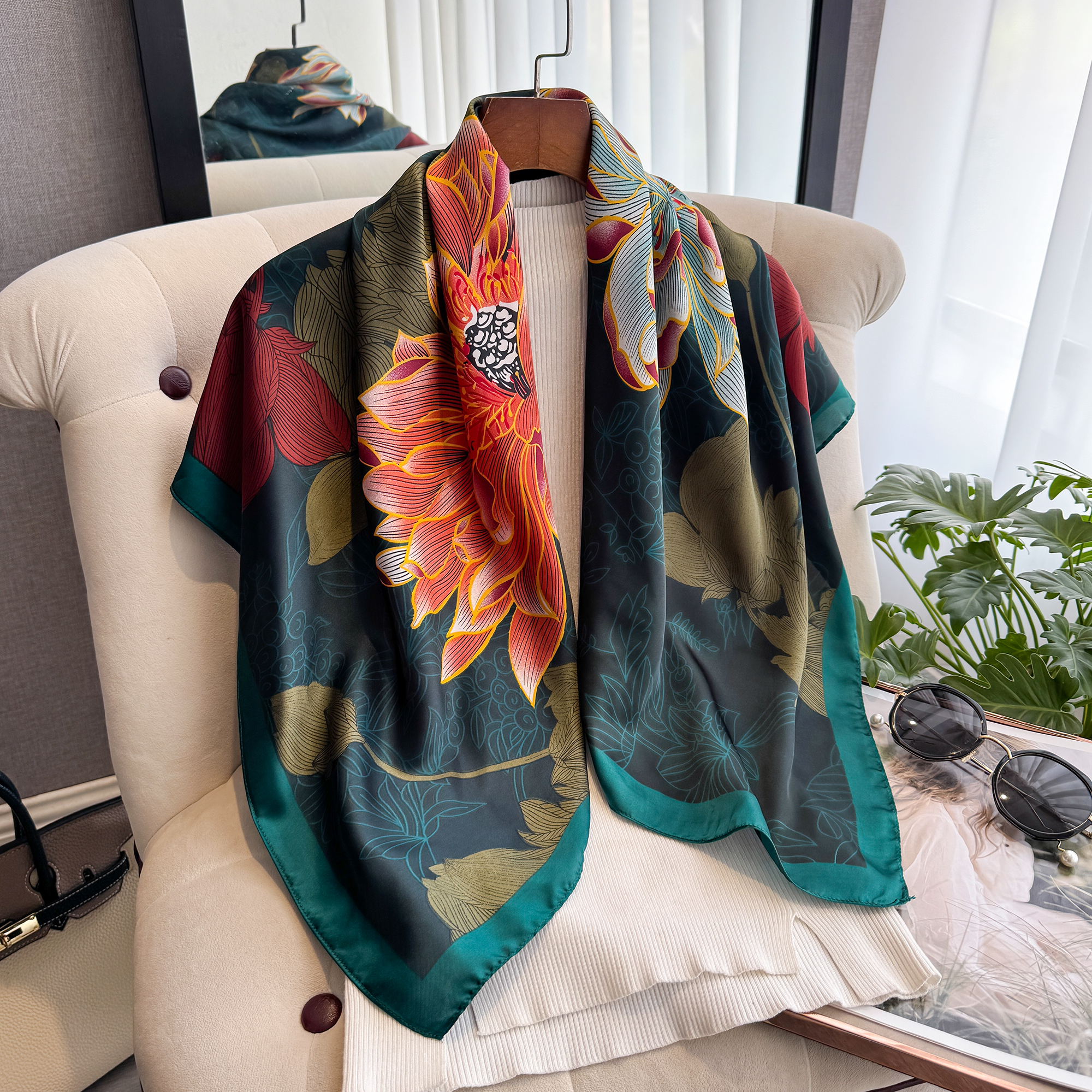Nouveau Design de printemps et d'été de luxe 90cm femmes écharpe crème solaire Foulard châle Hijab femme cheveux Hijab enveloppes Foulard Bandanda