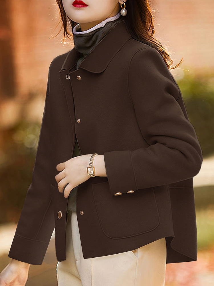 Manteaux classiques en laine courts et solides pour femmes, vêtements chauds d'automne et d'hiver pour femmes, tenues à boutons, nouveaux vêtements d'extérieur
