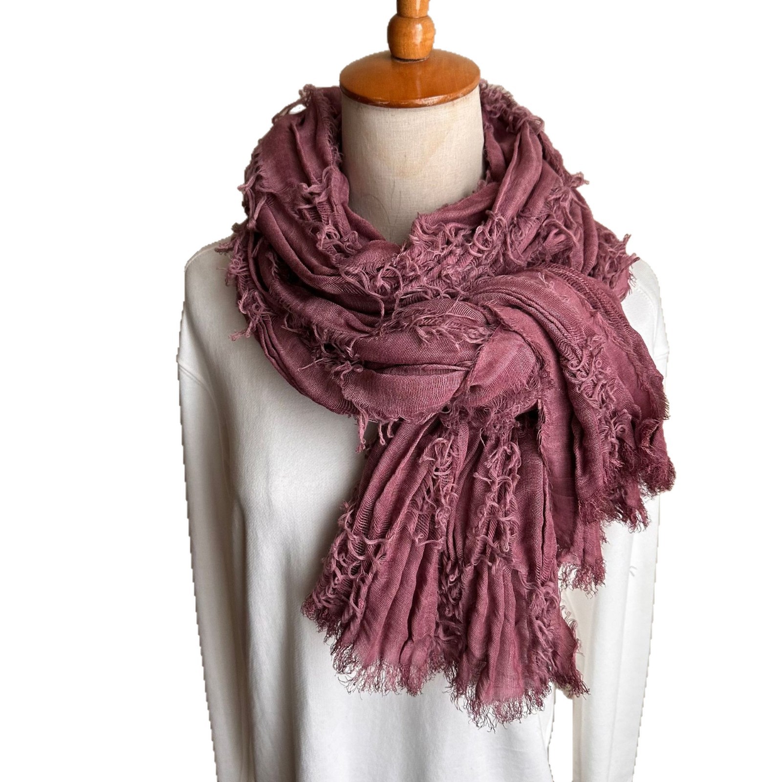 Écharpe de mode déchiré Wasteland pour femmes, Vintage américain, pompon, voile de teinture, automne hiver, fille épicée, longue écharpe rétro