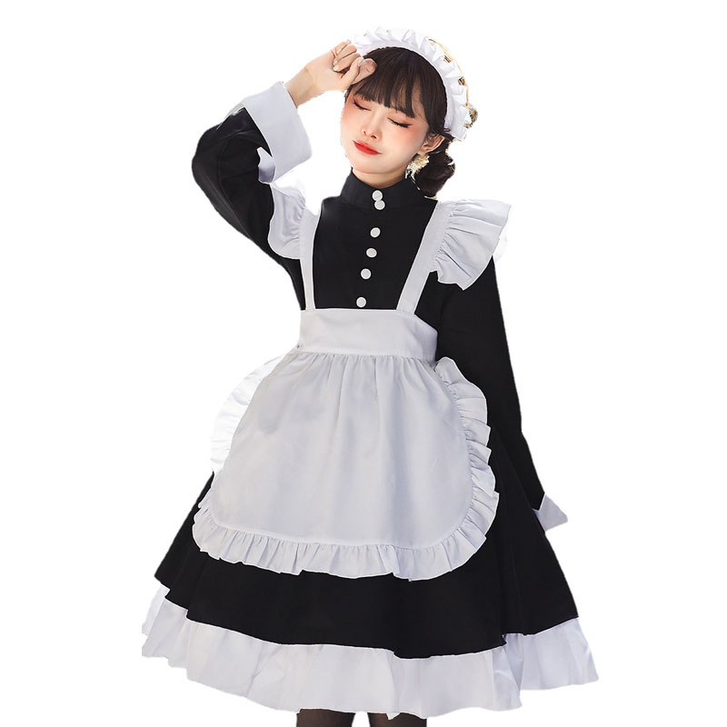Robe de Costume de demoiselle d'honneur, longueur aux genoux, Lolita douce Halloween pour femmes, servante Ouji Kodona, tablier de femme de ménage mignon, tenue Vintage pour adultes