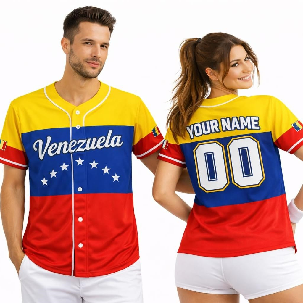 Maillot de baseball du Venezuela tendance, maillot de sport personnalisé avec nom et numéro, chemise de baseball du Venezuela, chemise fierté du drapeau du Venezuela