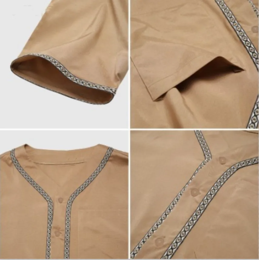 Robe brodée classique à manches courtes pour hommes, robe musulmane islamique, style ethnique arabe de Dubaï, robe formelle décontractée pour hommes, document solide, nouveau