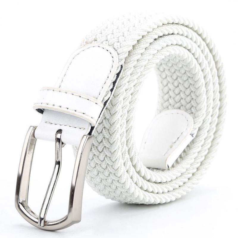 Ceinture Homme 110cm 2024 Luxe Blanc Gris Cuir Haute Qualité Boucle Nouvelle Élastique Tressée Décontractée Femme Toile Coréenne Tout-aller Ardillon Jean