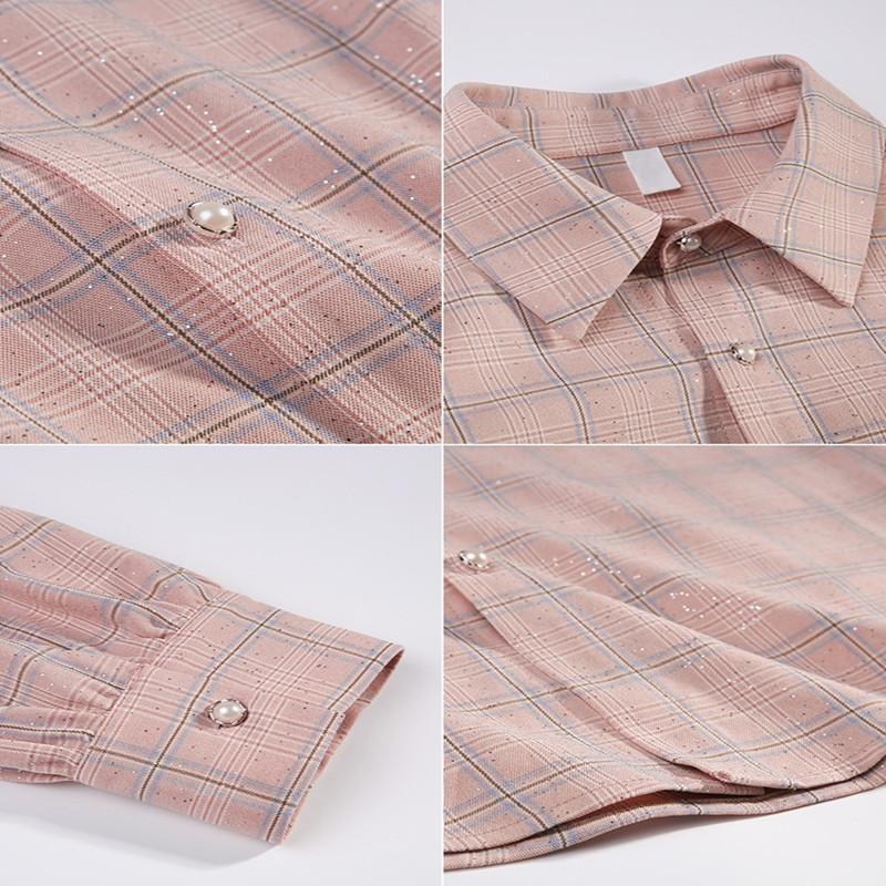 Chemisier à carreaux à manches longues pour femmes, chemise épissée à nœud, décontracté, tout match, mode coréenne, vêtements pour femmes, printemps, automne