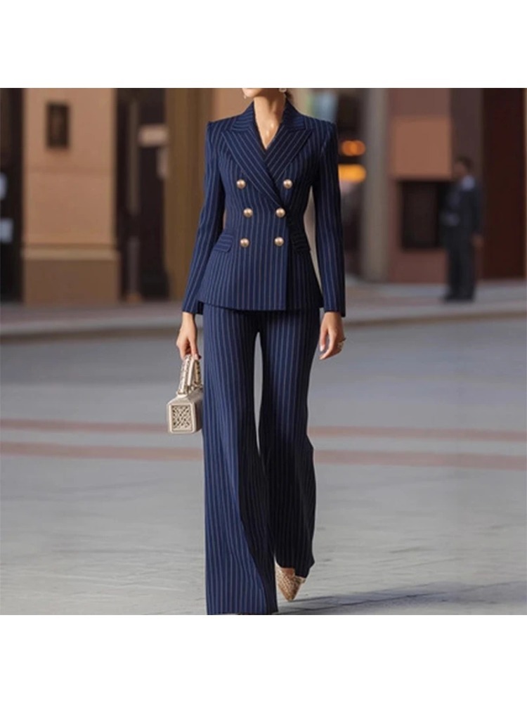 Costume pantalon pour femmes, mode automne-hiver, rayé, veste de travail professionnelle pour femmes, blazer et pantalon, ensemble formel 2 pièces