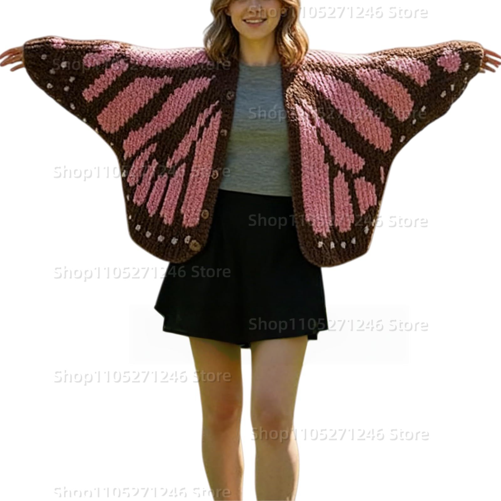 Cardigan en tricot crocheté motif papillon Monarch avec design d'ailes, cardigan papillon tendance pour femme, excellent cadeau pour la fête des mères