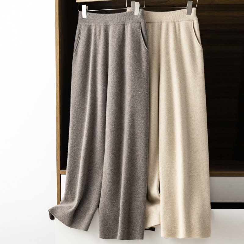 Pantalons 100% laine pour femmes, nouveaux pantalons tricotés à taille haute, doux et confortables, élastiques et fins, nouvelle collection automne et hiver