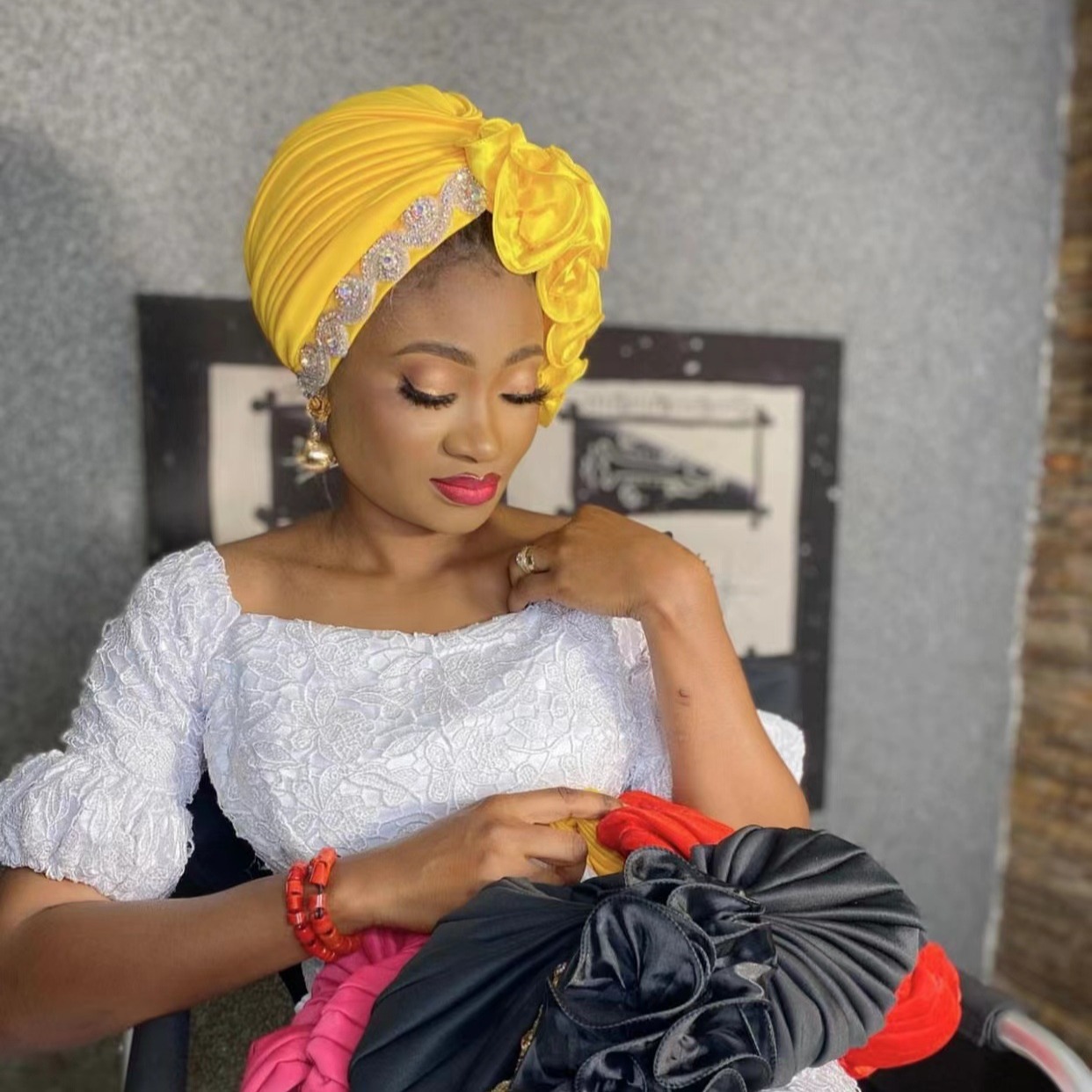 Turban Plissé à Volants en Satin pour Femme, Bonnet Africain Prêt à vitation, Équipement de Sauna, ixNigériane