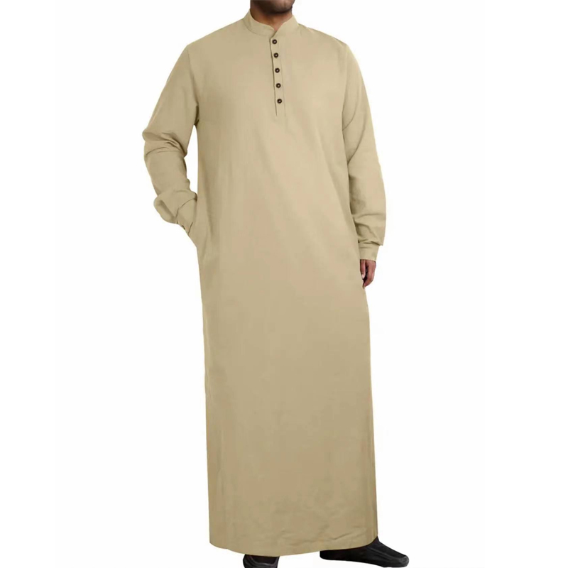 1 pièce à manches longues couleur unie hommes Robe musulmane Abaya vêtements islamiques tunique Robe à manches longues chemises Maxi décontracté hommes vêtements