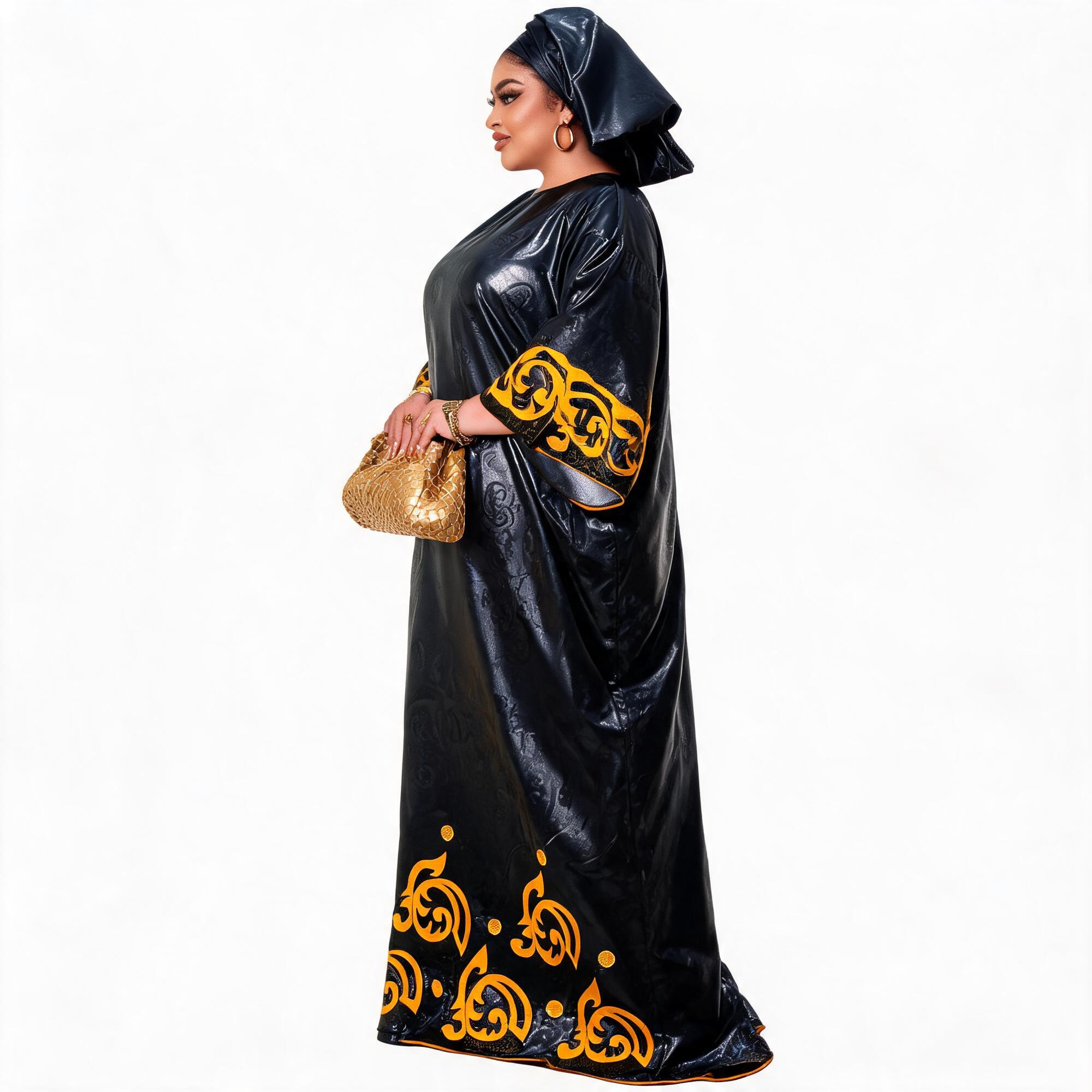 Robes africaines pour femmes grande taille, robe longue avec écharpe, design brodé Bazin Riche