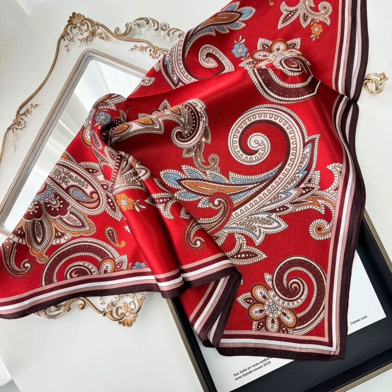 Foulard carré 70 cm en soie de mûrier 100% rouge bordeaux à motif cachemire floral, vintage, pour femme, bandana de cou, accessoire pour cheveux et sac, pour le bureau et les mariages