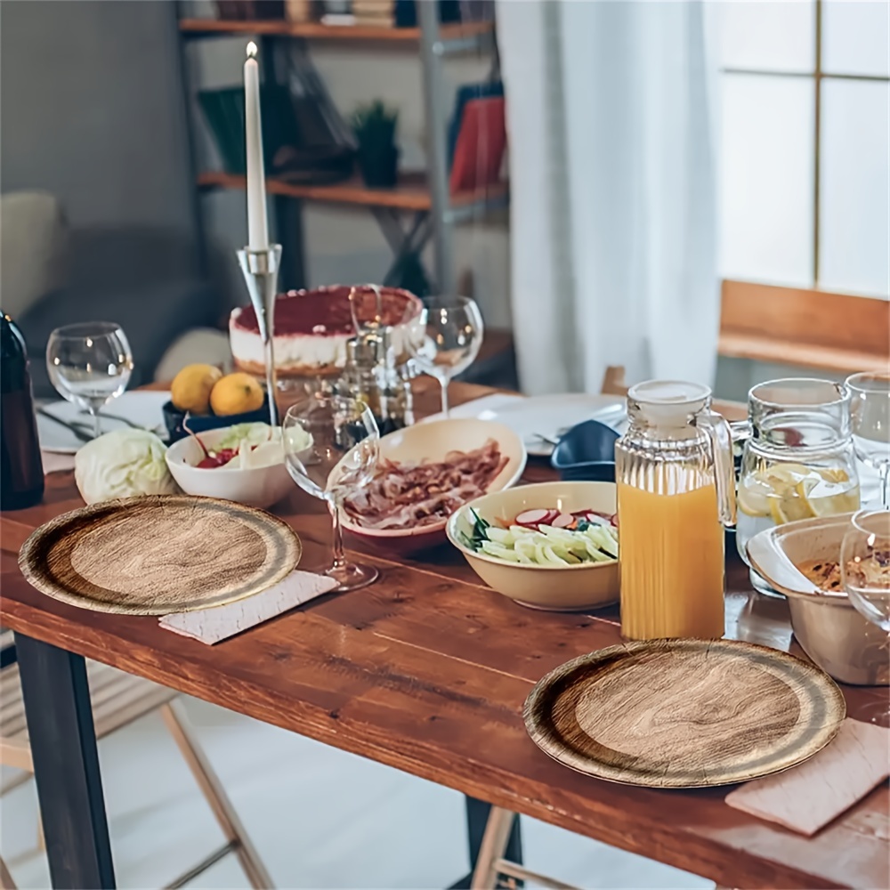 Assiette à manger jetable en grain de bois, assiette en papier épais imprimée, adaptée aux réunions de vacances et aux fournitures de fête