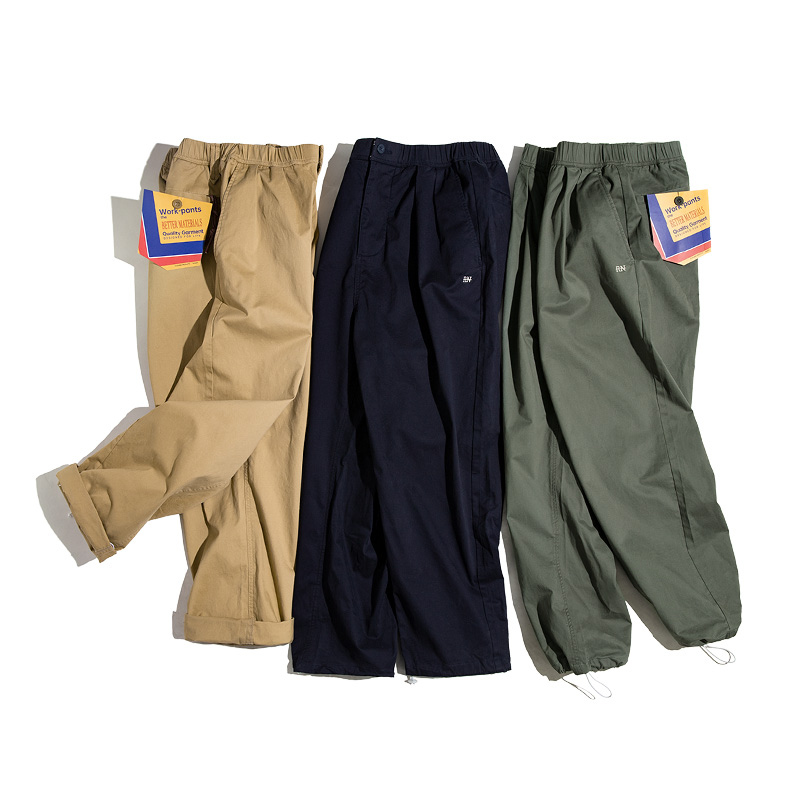 Maden Vintage kaki pantalon facile hommes décontracté taille élastique pantalon droit skateboard survêtement cheville attaché cordon pantalon