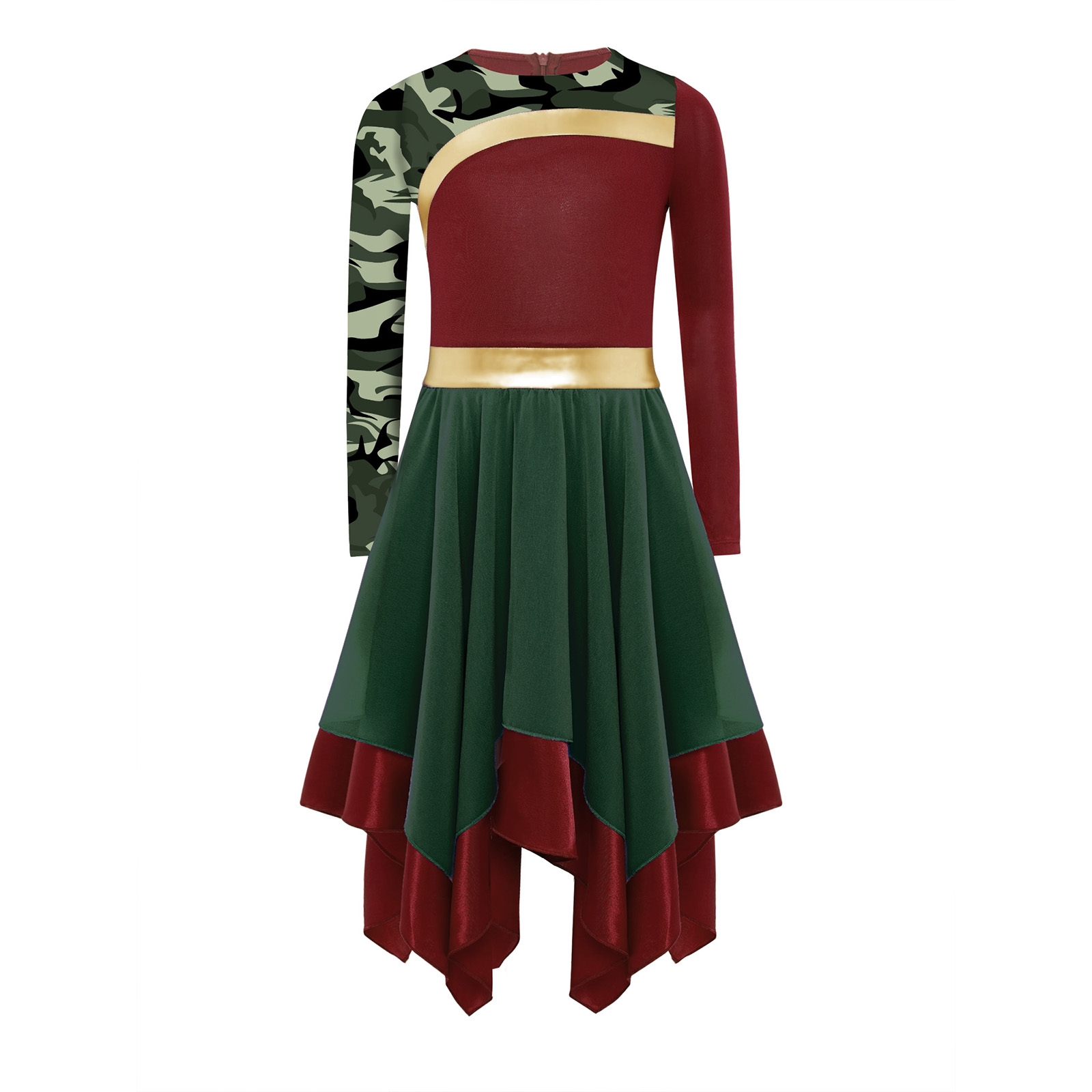Robe de danse lyrique pour enfants filles, louange liturgique contemporaine, fermeture éclair manches longues, imprimé, ourlet irrégulier, Robe de culte, vêtements de danse