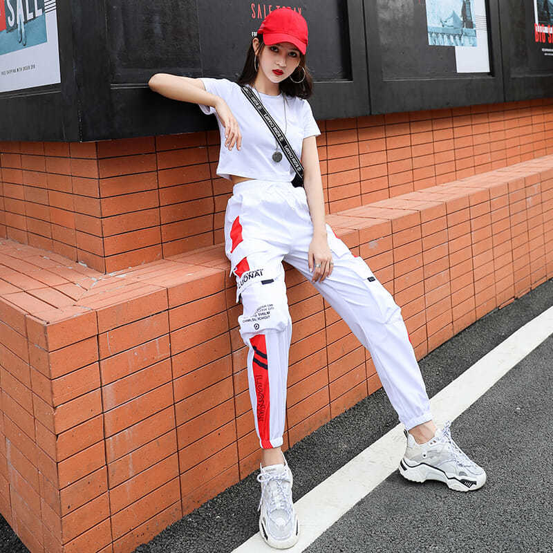 Joggeurs femme sport décontracté filles mode Hip-hop Streetwear pantalon mode Cargo pantalon femme danse pantalons de survêtement pantalon noir