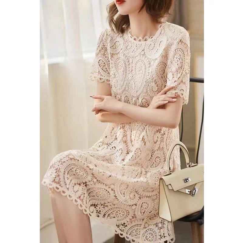 Robe en dentelle robe d'été pour femmes 2025 mode jupe française à manches courtes