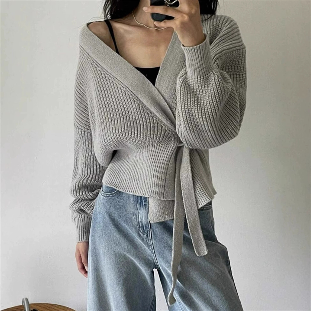 Mode coréenne femmes mince Sexy col en v taille tricot pull 2025 automne hiver pull Cardigan femme vêtements chandails pour les femmes
