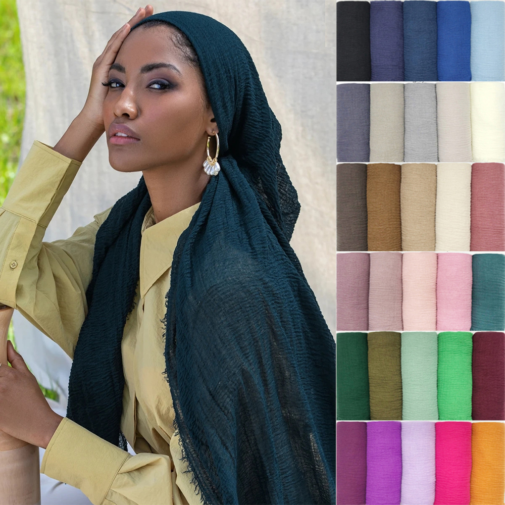 Bandeau de sauna froissé en coton pour femmes, écharpes de voile, enveloppes de tête de document solide, longues écharpes, turban, écharpe de sauna, mode musulmane, Ramadan