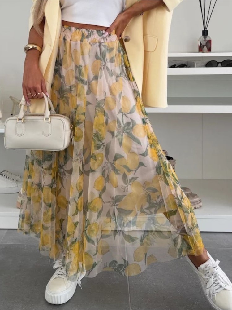 Jupe ample imprimée élégante pour femmes, jupe longue décontractée, taille haute, mode vacances, plage, fête, vêtements pour femmes, nouvelle collection été