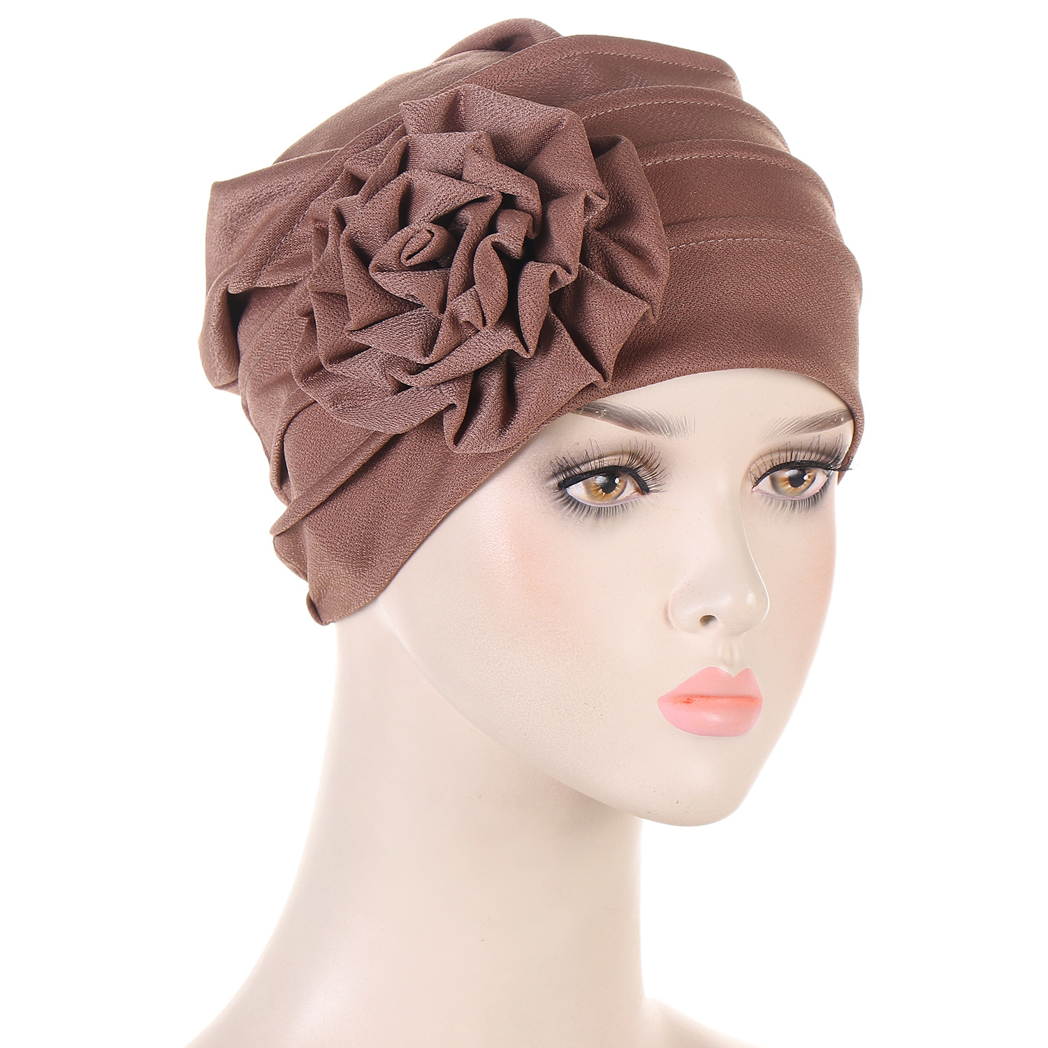 Mode musulmane couleur unie femmes Hijab Turban bonnet chapeau avec fleur chimio chapeaux élastique tête enveloppement casquette