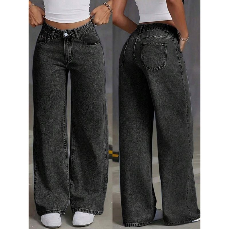 Jeans tendance pour femmes, coupe droite, pantalon en denim noir classique pour filles, pantalon taille haute à la mode coréenne pour femmes