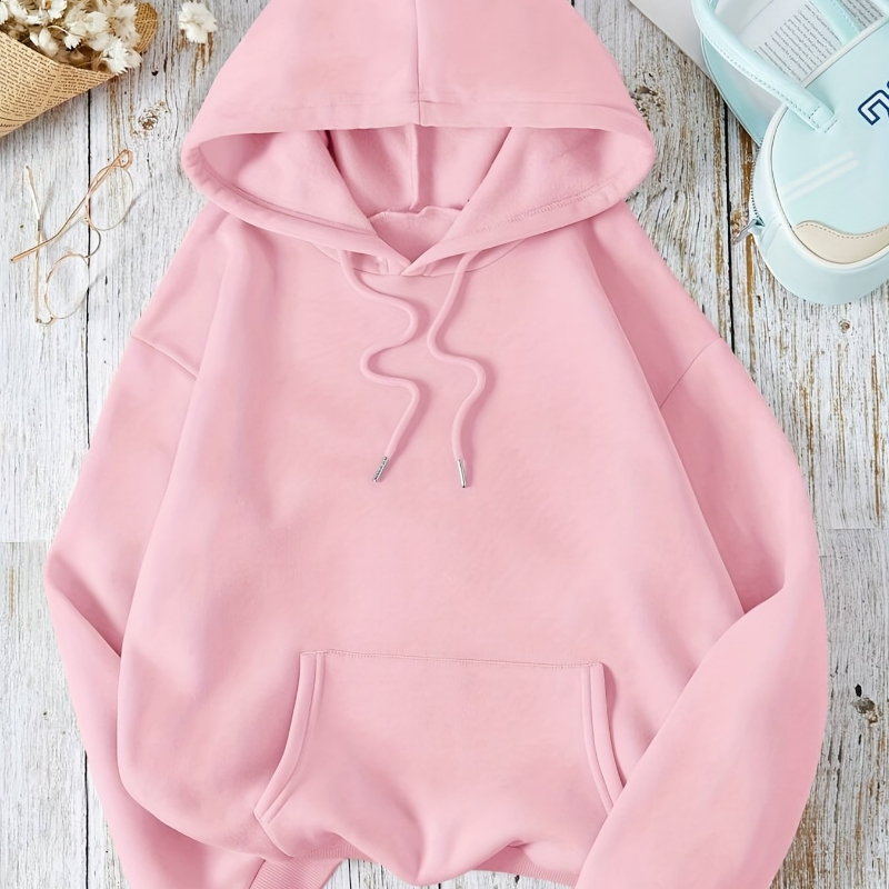 Sweat-shirt de rue décontracté, pull à capuche de couleur unie pour femmes, Style sportif, capuche à cordon réglable et poche kangourou