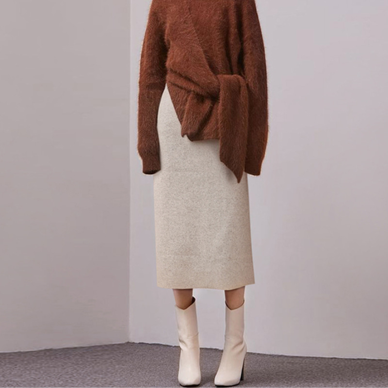 Jupe mi-longue en laine Tweed pour femmes, nouvelle collection automne et hiver, Vintage, taille haute, Slim, hanche, ligne a
