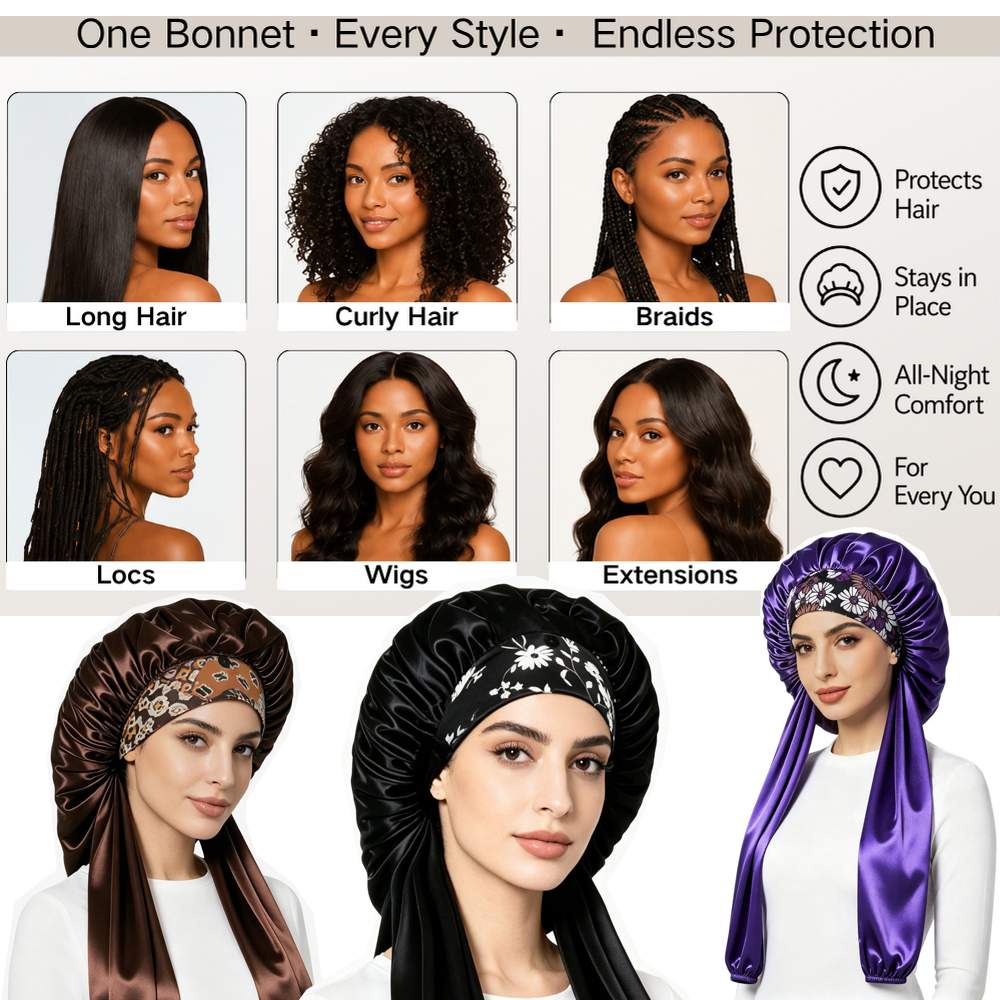 Bonnet de nuit en satin pour femmes, bonnet de sommeil à longue queue pour tresses, couvre-chef, bonnets de douche, bonnet de bain pour sauna.