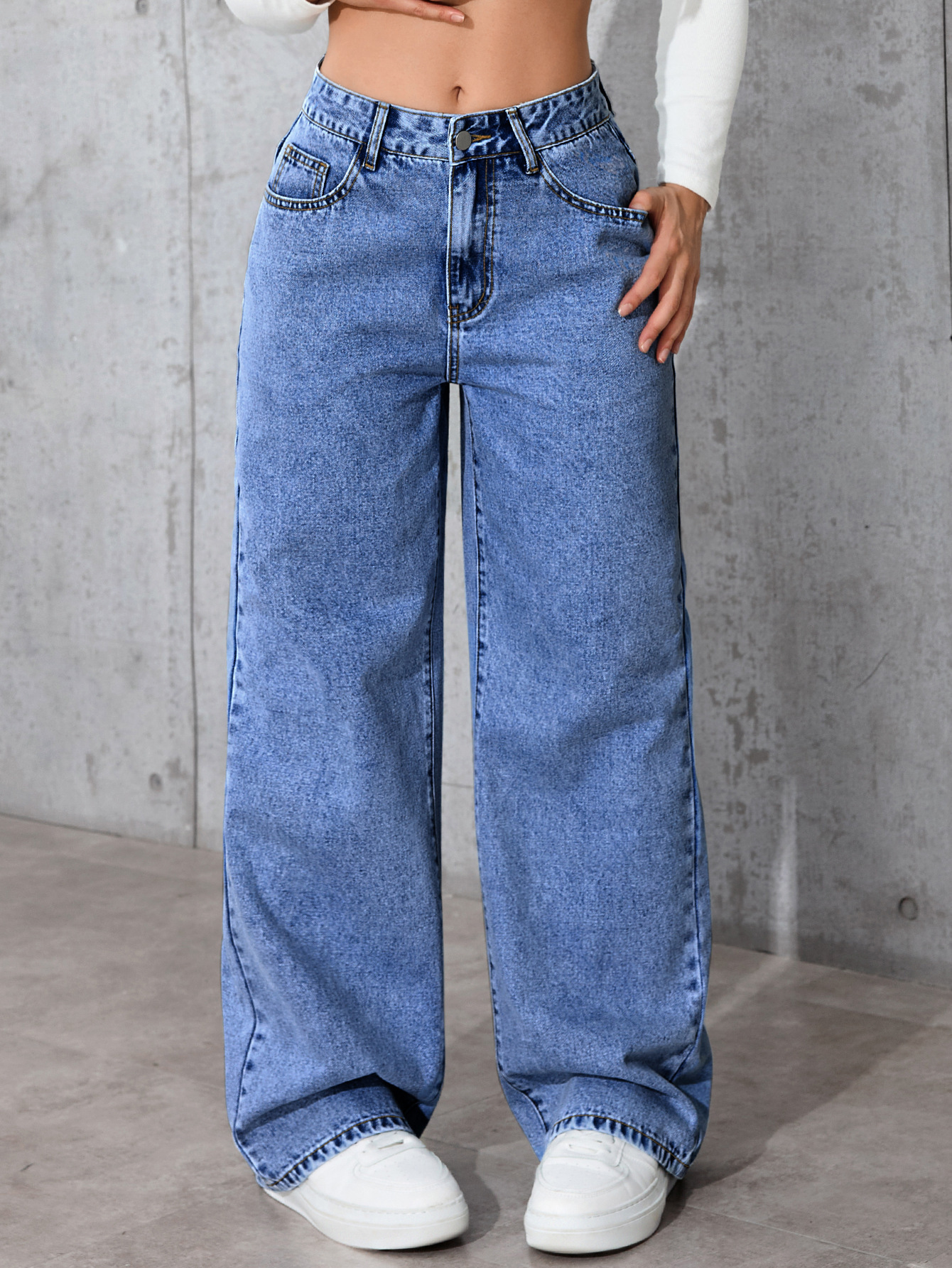 Taille : S-5XL Jeans à jambes larges pour femmes, jeans taille haute grande taille, pantalon décontracté ample à jambe droite pour l'été et l'automne