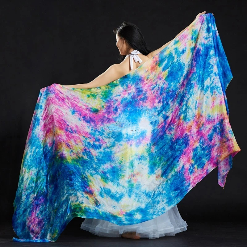 Nouveau foulard de danse du ventre soie cravate-teinture voiles voile de danse du ventre châles femmes léger lancé à la main écharpe châle dégradé voile Performance
