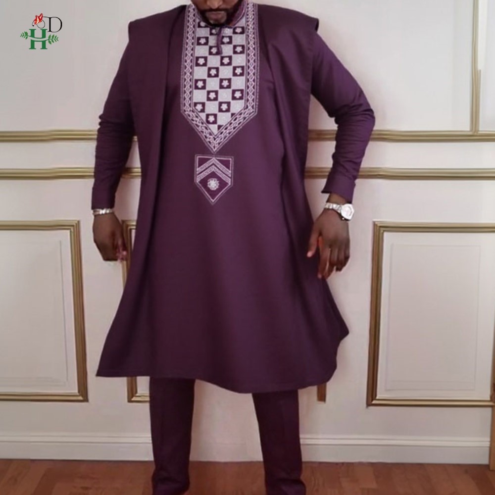 H & D vêtements africains tenue traditionnelle 3 pièces pour homme Bazin Riche Agbada broderie fête de mariage grande taille vêtements pour hommes musulmans