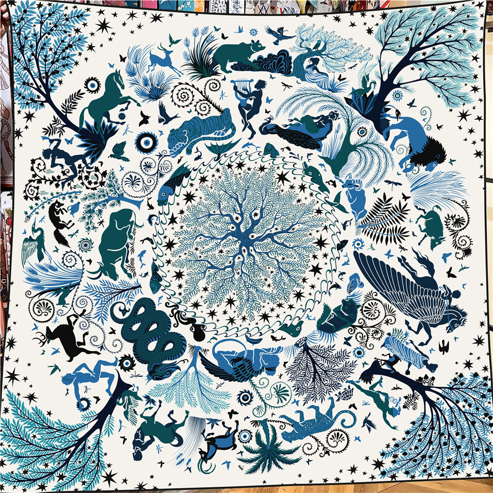 Hiver soie cachemire écharpe 12 animaux imprimer châles garder au chaud Pashmina femmes foulards carrés enveloppes marque Hijab écharpe Bandana 135CM