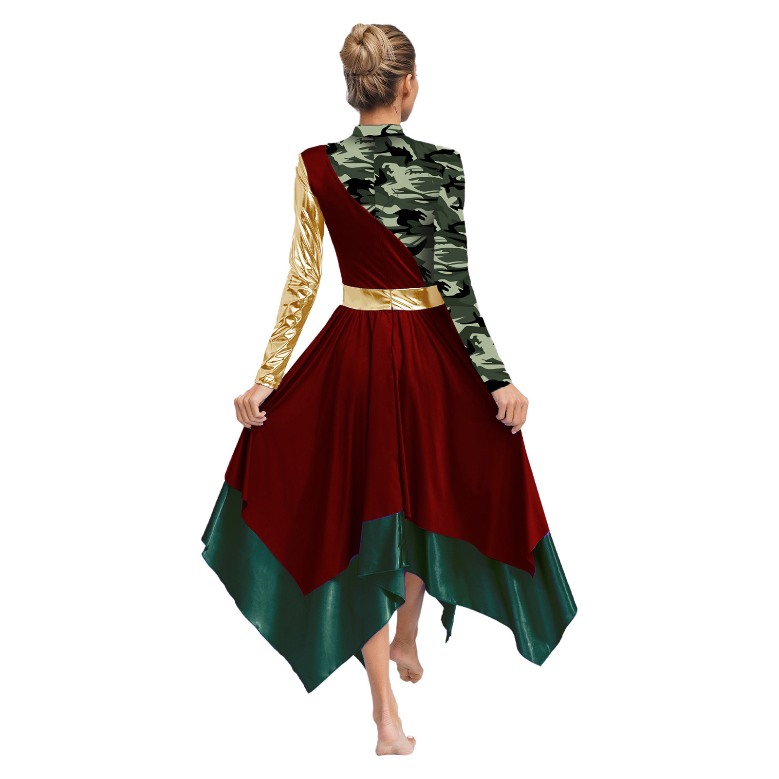 Costume de danse d'éloge pour femmes, robe de culte, robe imprimée à manches longues et pantalon à jambes larges, ensemble pour vêtements de danse moderne lyrique liturgique