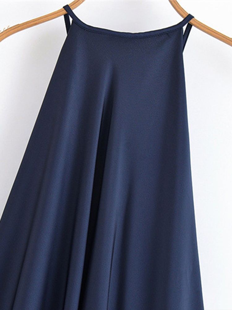 Robe longue en Satin de soie pour femmes, Texture col licou, soyeuse, lisse, col suspendu, sans manches, ample, dos nu, bretelles, gilet amincissant