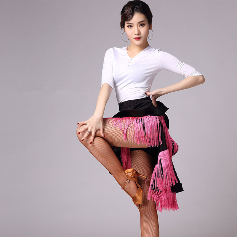 Jupe de danse latine à franges pour femmes, Rose/noir/blanc, Salsa/Rumba/Samba/Tango pour la pratique de la danse/vêtements de performance