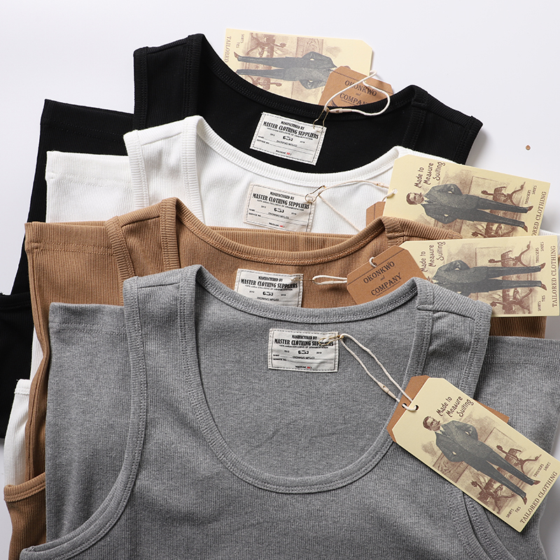Amekaji Débardeur sans manches en coton 100% 230 g/m² à côtes, style vintage américain décontracté, extensible, couleur unie, pour l'été