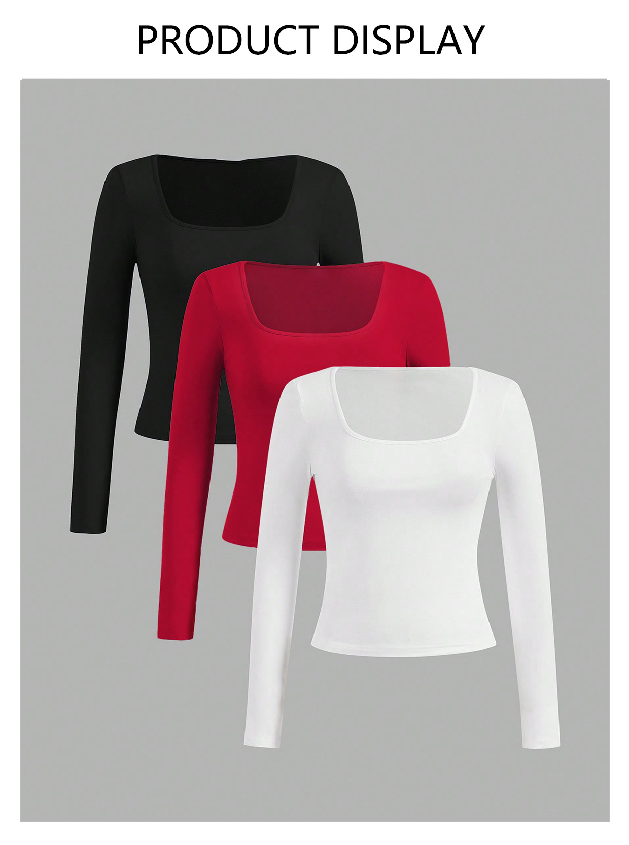 Chemise à manches longues pour femmes, haut décolleté, mode automne, couleur unie, col carré, t-shirt basique, vêtements Y2k