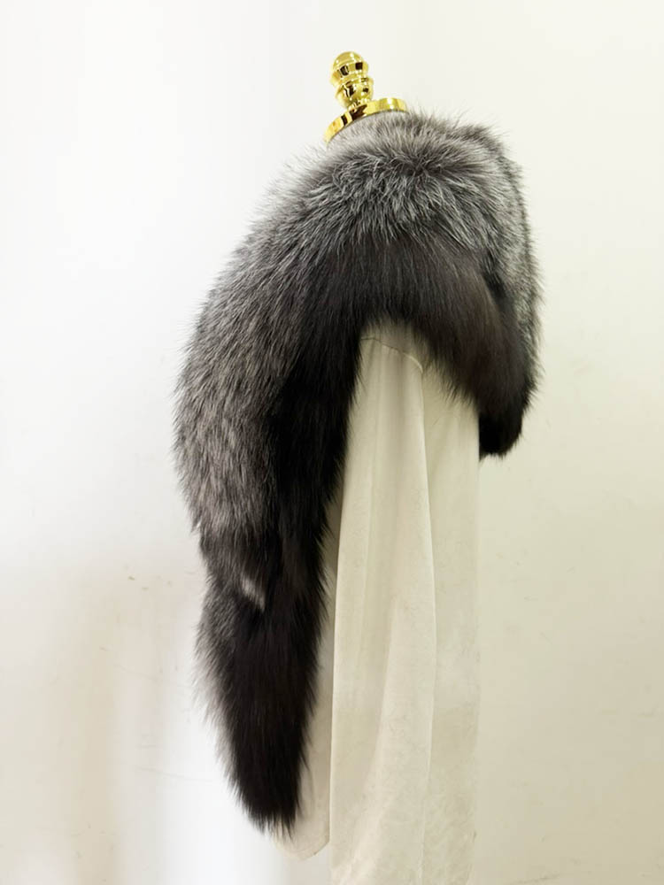 Écharpe d'hiver de luxe de grande taille, couleur naturelle, châle en fourrure de renard argenté véritable pour femmes