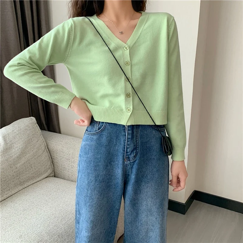 Cardigan multicolore à manches longues pour femmes, pull court, tricoté à la mode, vêtements féminins, hauts doux à col en v, manteau toutes saisons, 2026