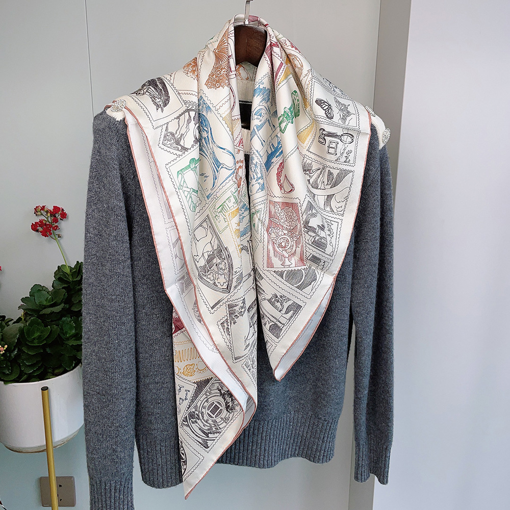 Foulard en soie de luxe 90CM, Bandanas en sergé de marques, ourlets faits à la main, châles à roulettes, accessoires de cou, décoration de vêtements, cadeau de noël
