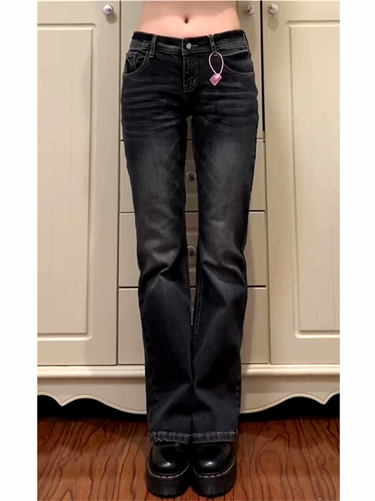 Jean évasé taille basse pour femme, jean bootcut noir, pantalon en Denim rétro américain Y2k japonais années 2000, Harajuku, bas de cloche, slim