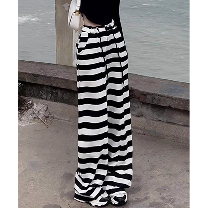 Pantalon à jambes larges pour femmes, vêtements d'été simples et décontractés, Streetwear Y2K, rayé, coréen, taille haute, ample, droit
