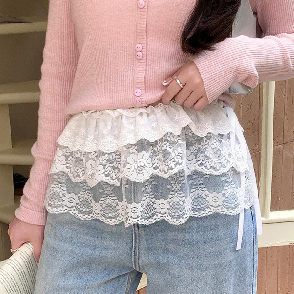 Jupe irrégulière en dentelle style coréen, motif floral blanc, en maille, pour femme, bas de tenue d'été, ourlet décoratif pour jeans